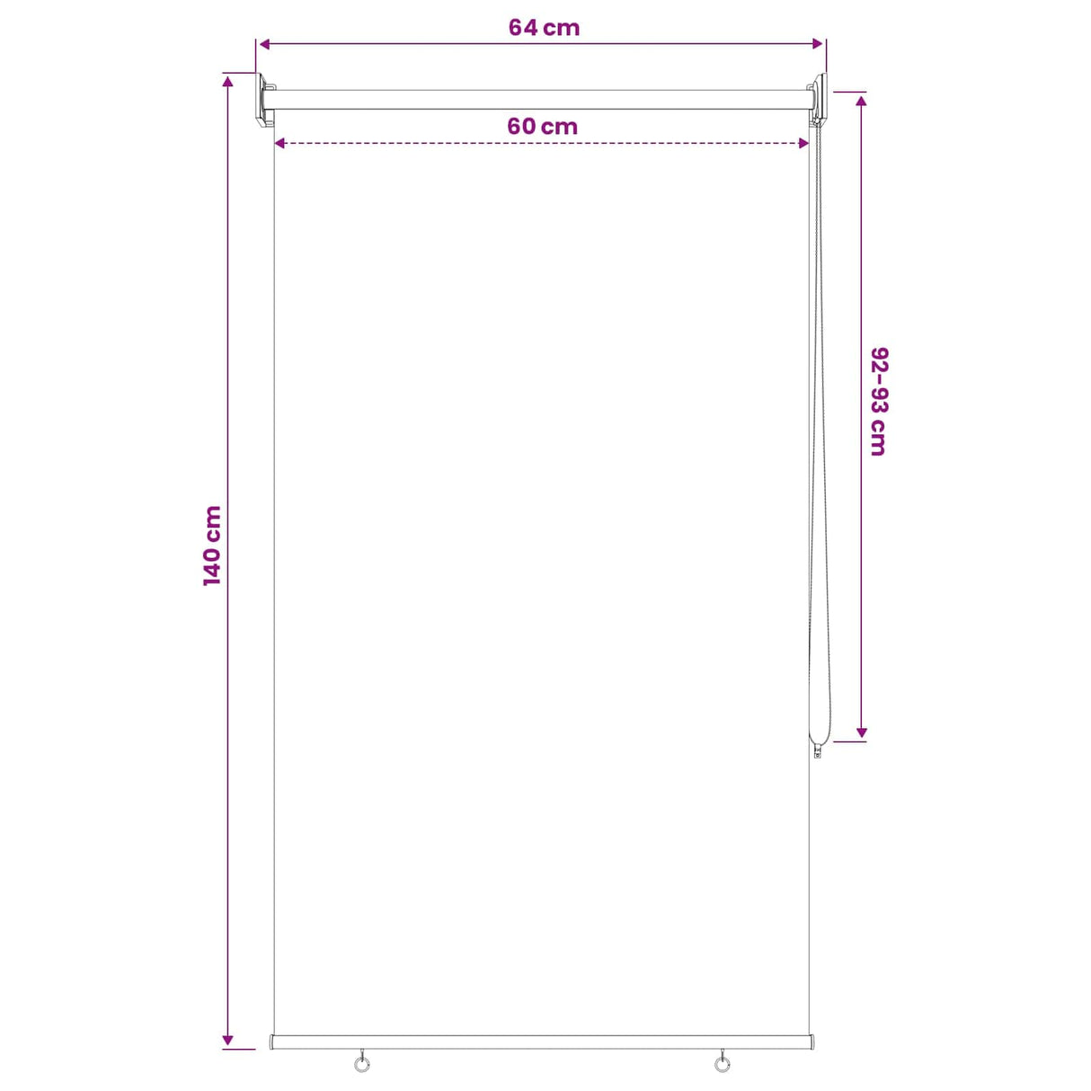 vidaXL Buitenrolgordijn UV-bescherming Crèmekleurig 60 x 140 cm