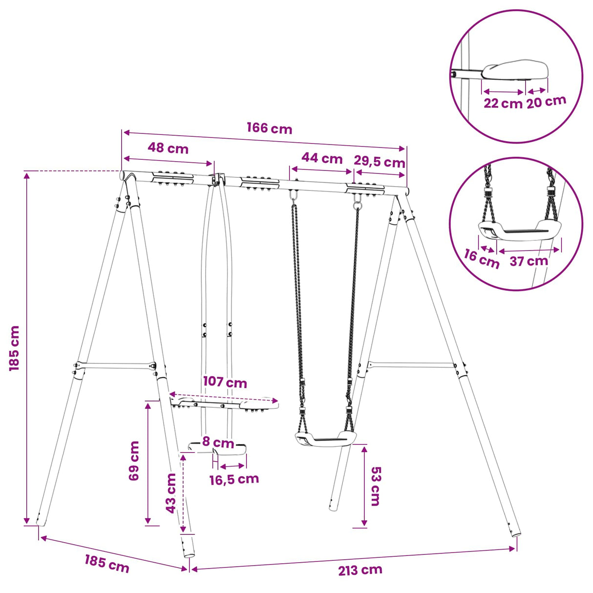 vidaXL Outdoor Swing A-Frame with Slide for up to 3 Children