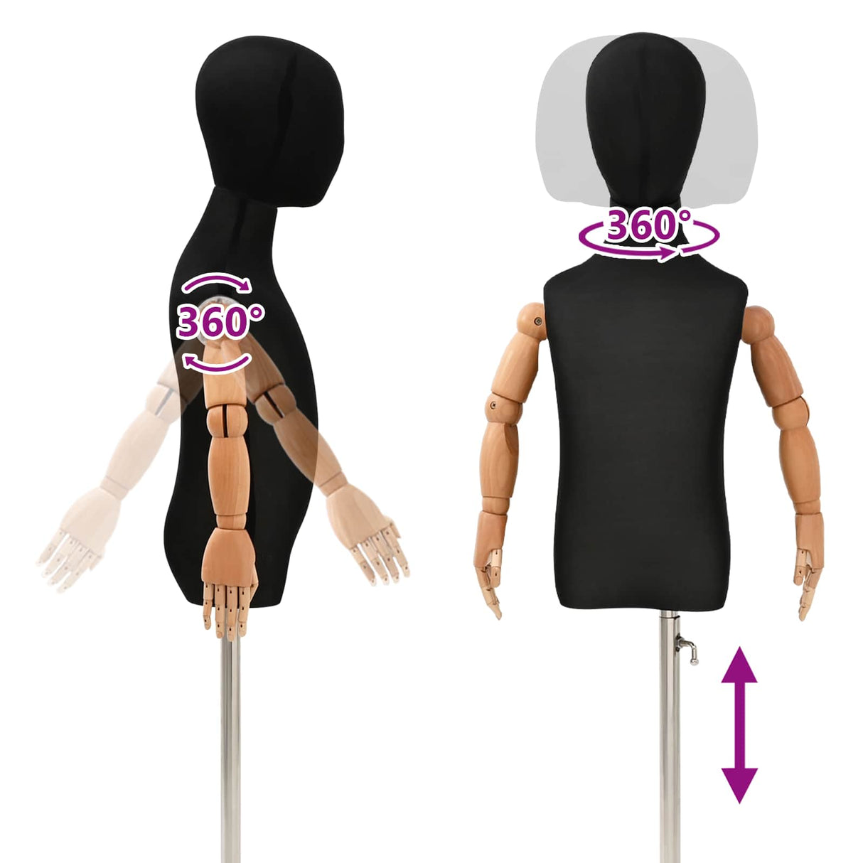 vidaXL Adjustable 120-150 cm Mannequin with Base Unisex PP White