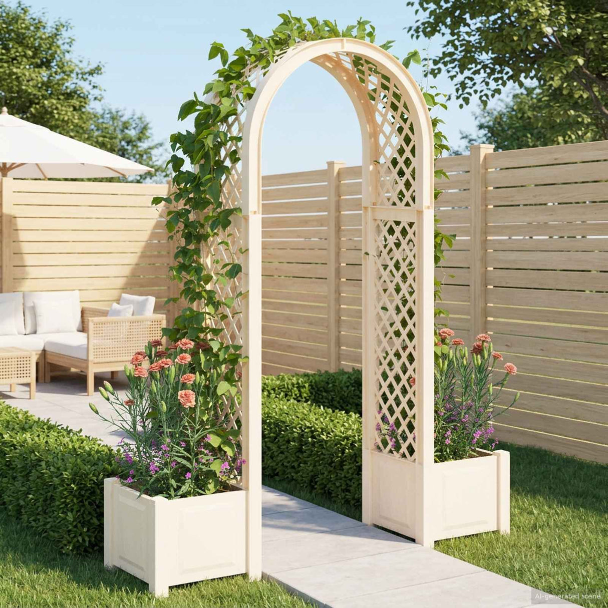 vidaXL Rozenboog met plantenbak Wit 168,5 x 43 x 207 cm PP