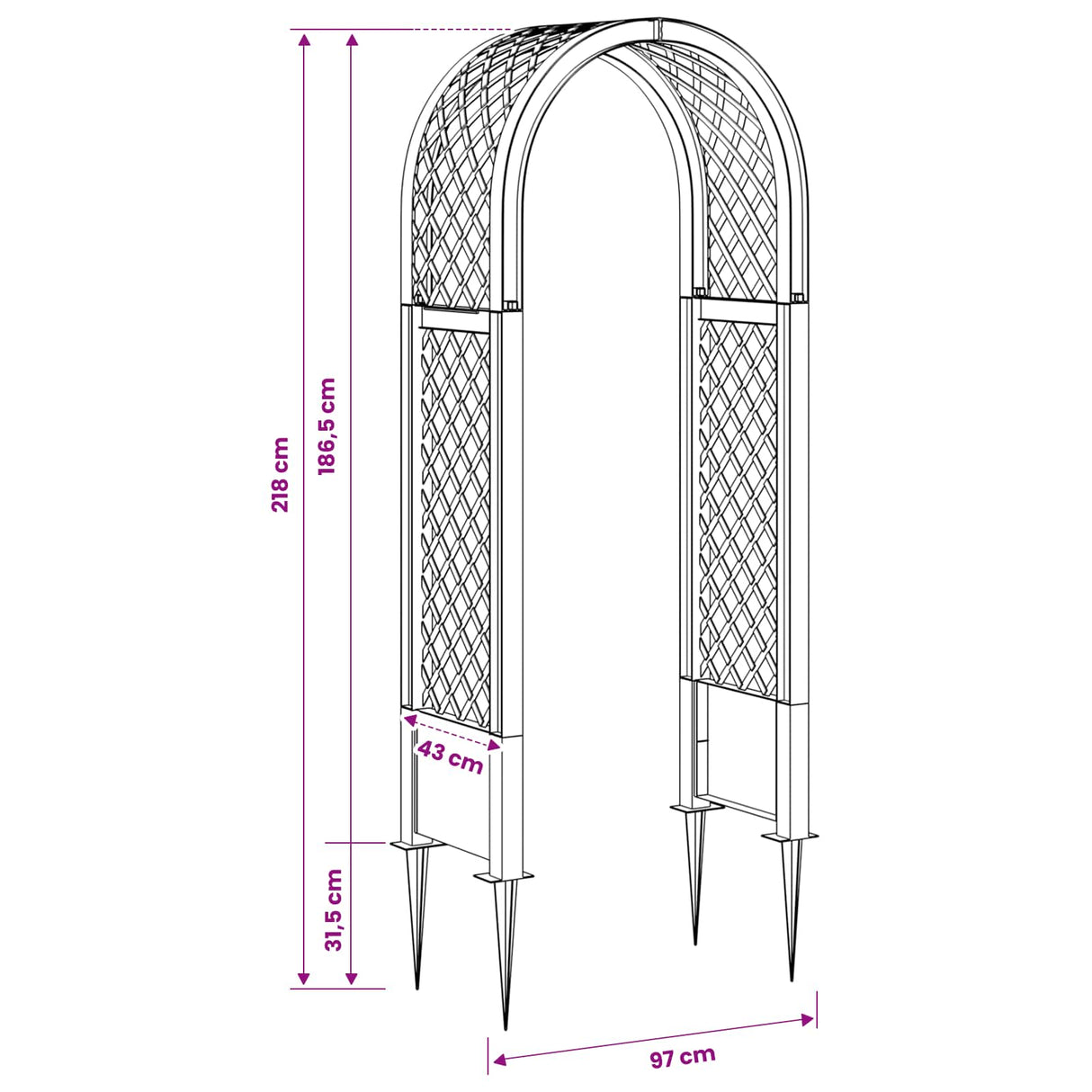 vidaXL Rozenboog met Spikes Wit 97 x 43 x 218 cm PP