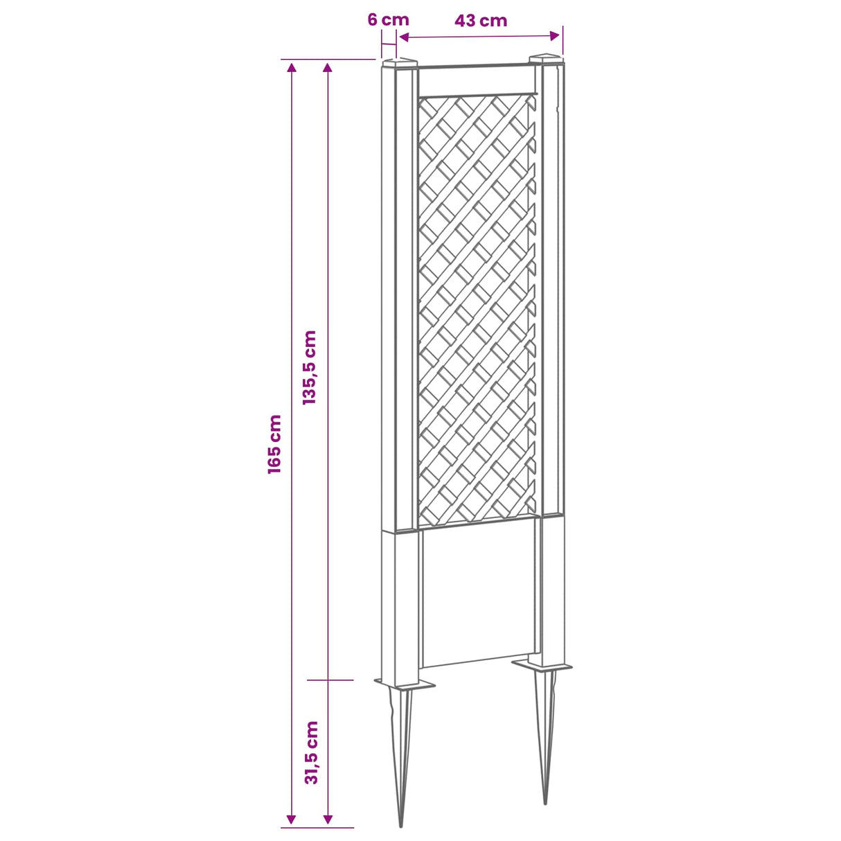 vidaXL Trellis met Spike Wit 43 x 6 x 165 cm PP