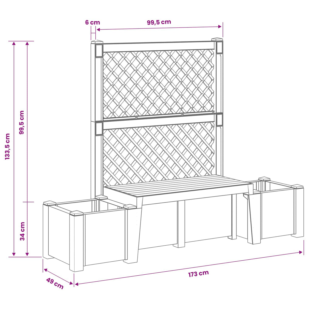 vidaXL Tuinbank Kopenhagen Wit 173 x 49 x 135,5 cm PP