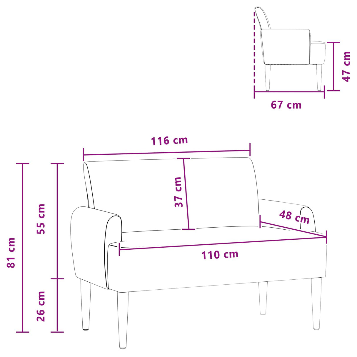 vidaXL Lovingseat met knoopge tuft Lichtgrijs 116 x 67 x 81 cm
