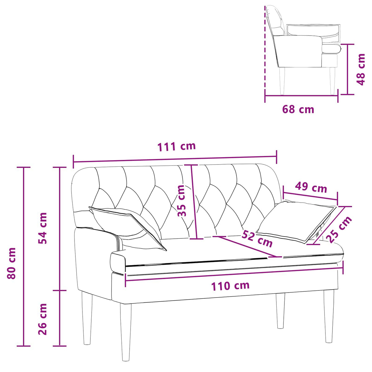 vidaXL Lovingseat met knoopge tuft Lichtgrijs 111 x 68 x 80 cm Stof