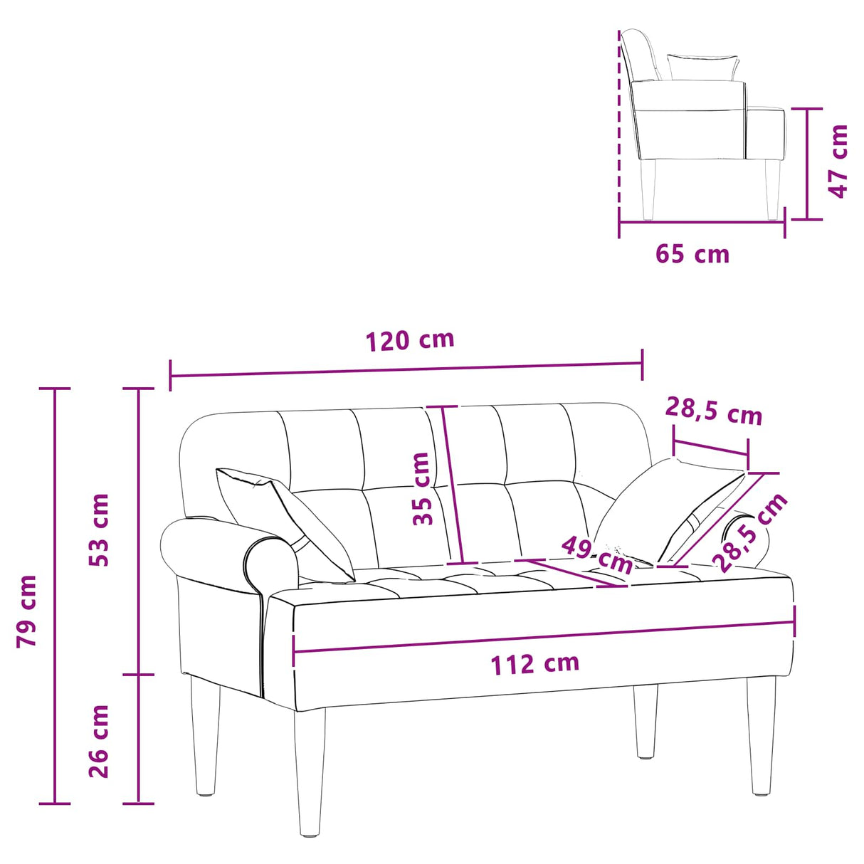 vidaXL Lovingseat met knoopge tuft Zwart 120 x 65 x 79 cm Stof