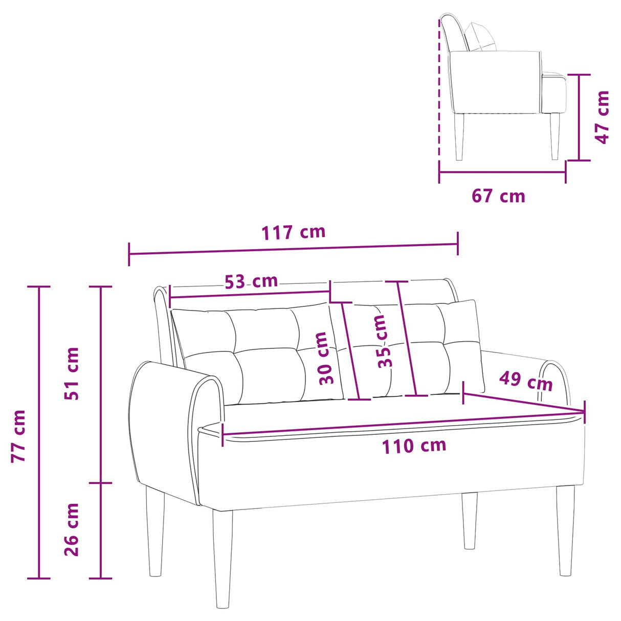 vidaXL Lovingseat met knoopge tuft Crèmekleurig 117 x 67 x 77 cm