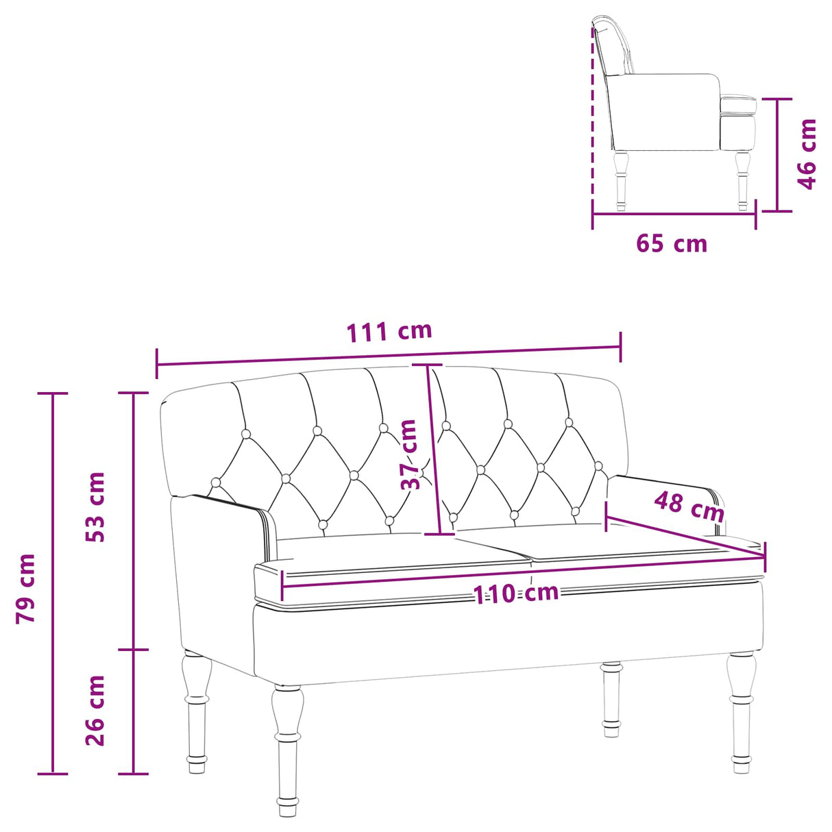 vidaXL Loveseat with Tufted Buttons Light Grey 111 x 65 x 79 cm Velvet