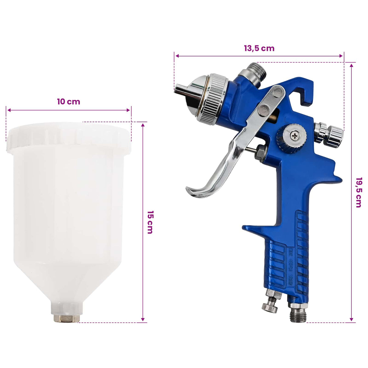 vidaXL HVLP verfspuitpistoolset met 600 ml beker 600 ml Blauw en Wit