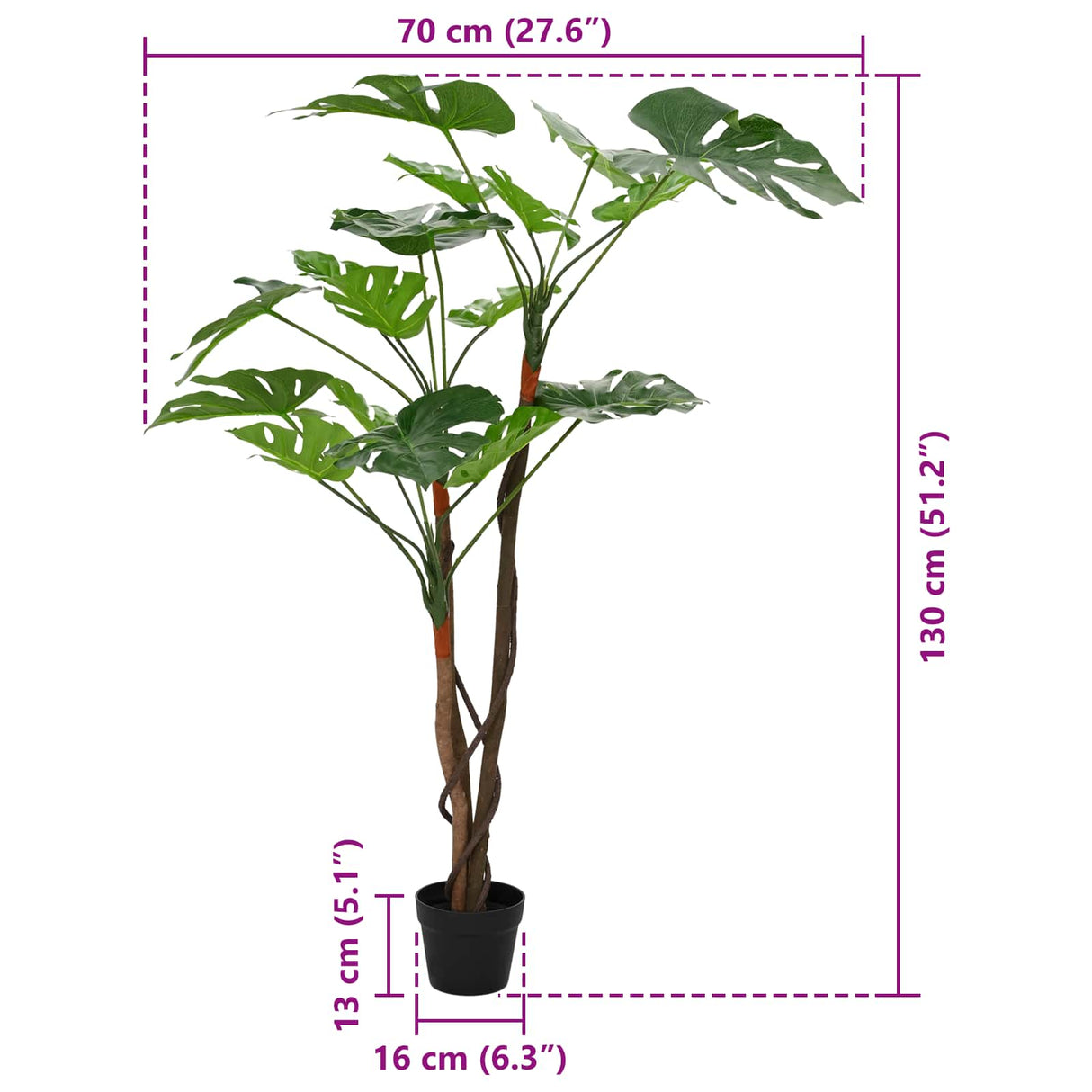vidaXL Kunstmatige Monstera Plant Groen 70 x 16 x 130 cm Stof en Hout