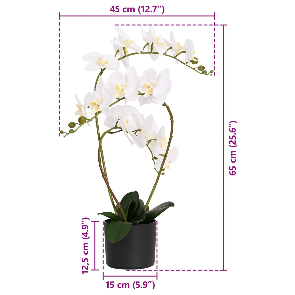 vidaXL Kunst Orchidee Plant met Pot Wit 45 x 15 x 65 cm