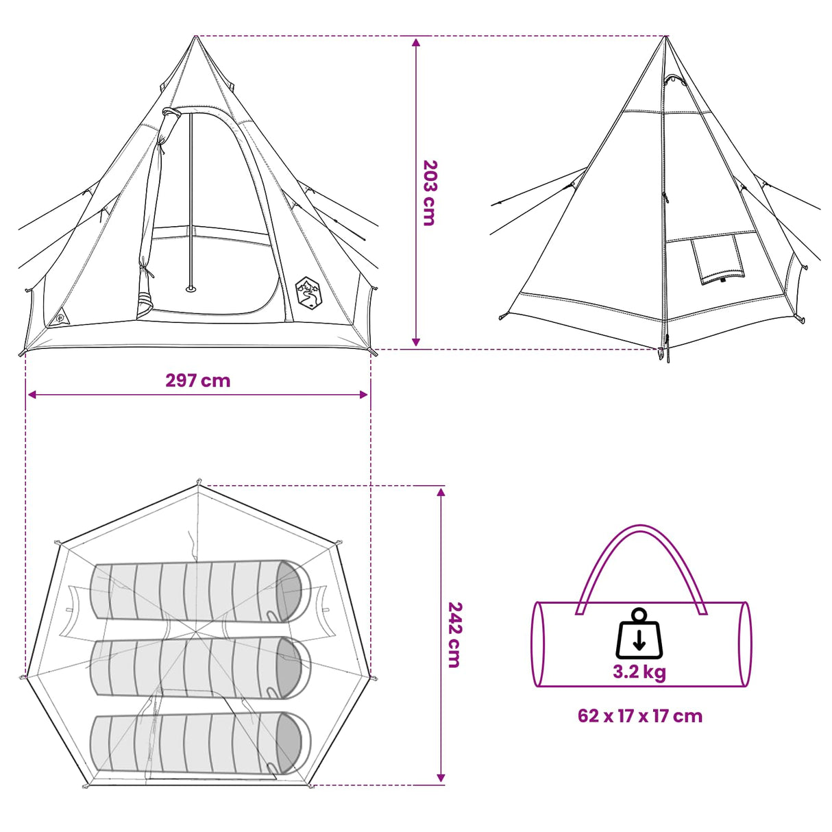 vidaXL 3-persoons Groen 185T Polyester met PU Coating