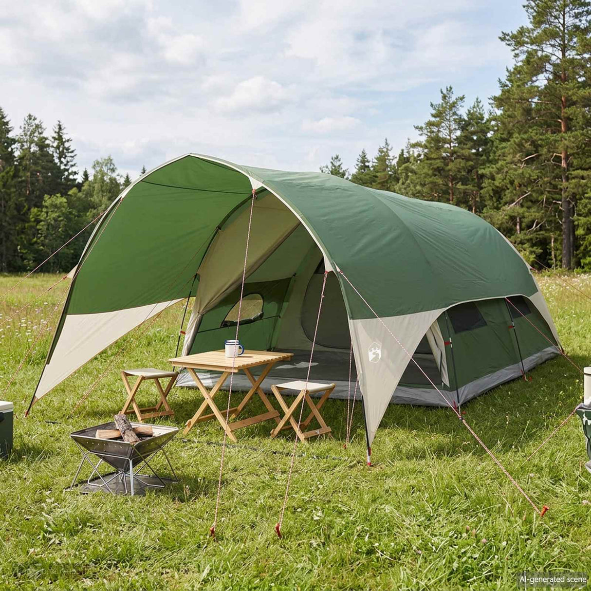 vidaXL Tunnel Tent with Waterproof Rainfly 10-Person Green