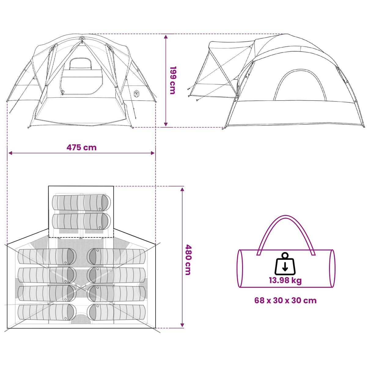 vidaXL Kamer Tent met Waterdichte Regenfly 10-persoons Groen