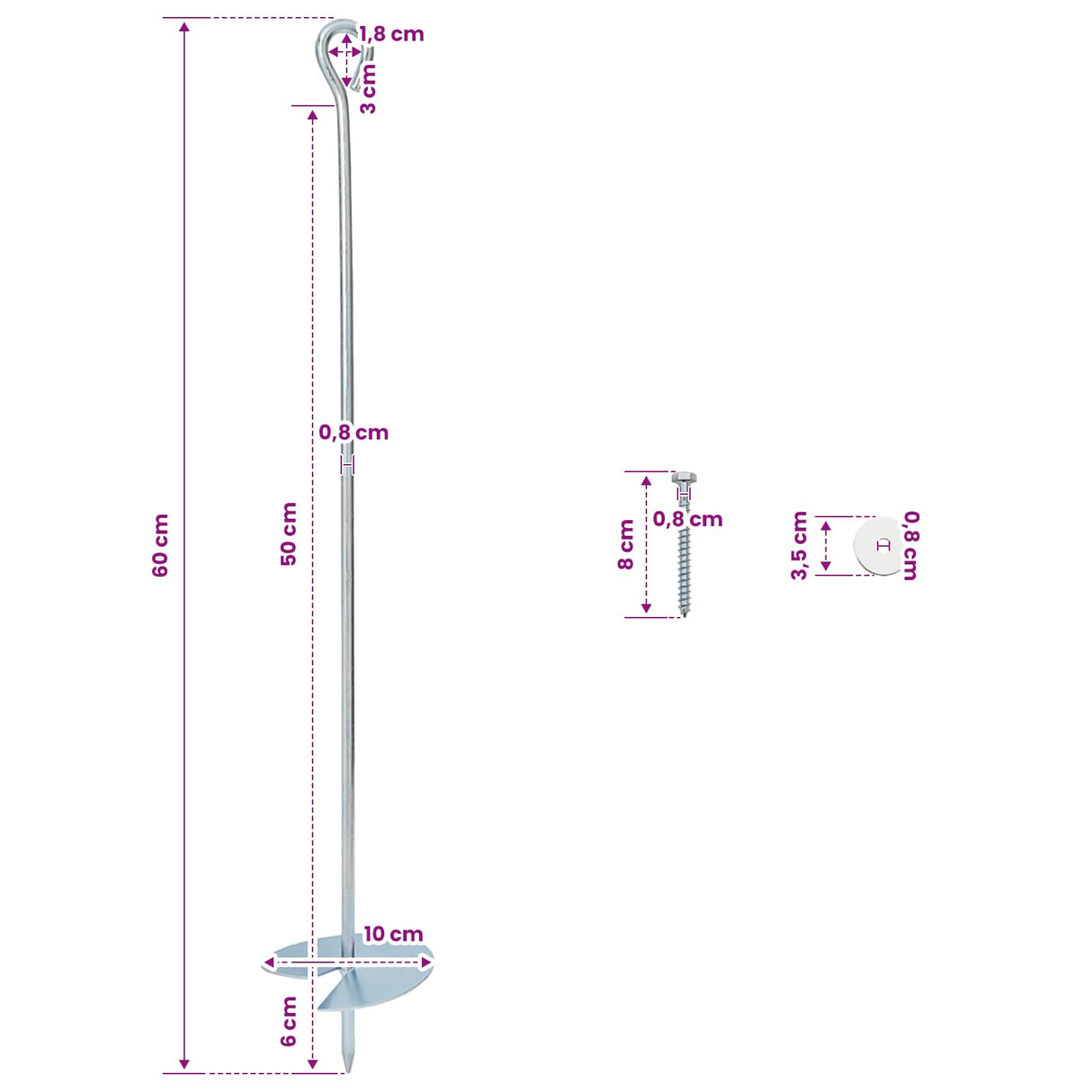 vidaXL Aardanker 4 pcs Zilverkleurig Ø10 x 60 cm Gegalvaniseerd Metaal