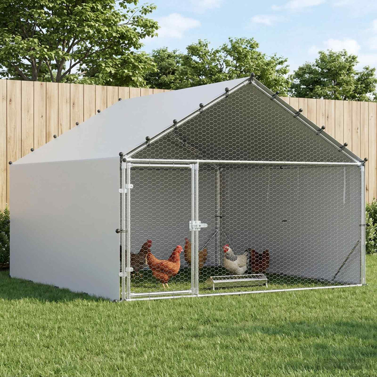 vidaXL Kippenhok met dak Zilverkleurig 200 x 200 x 150 cm