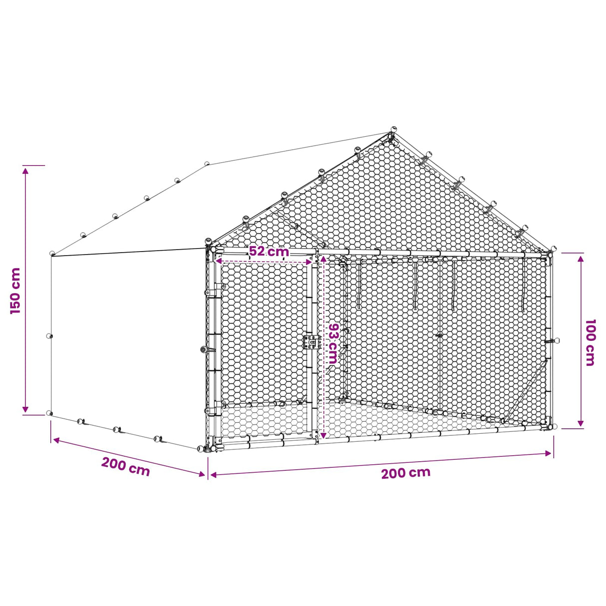 vidaXL Kippenhok met dak Zilverkleurig 200 x 200 x 150 cm