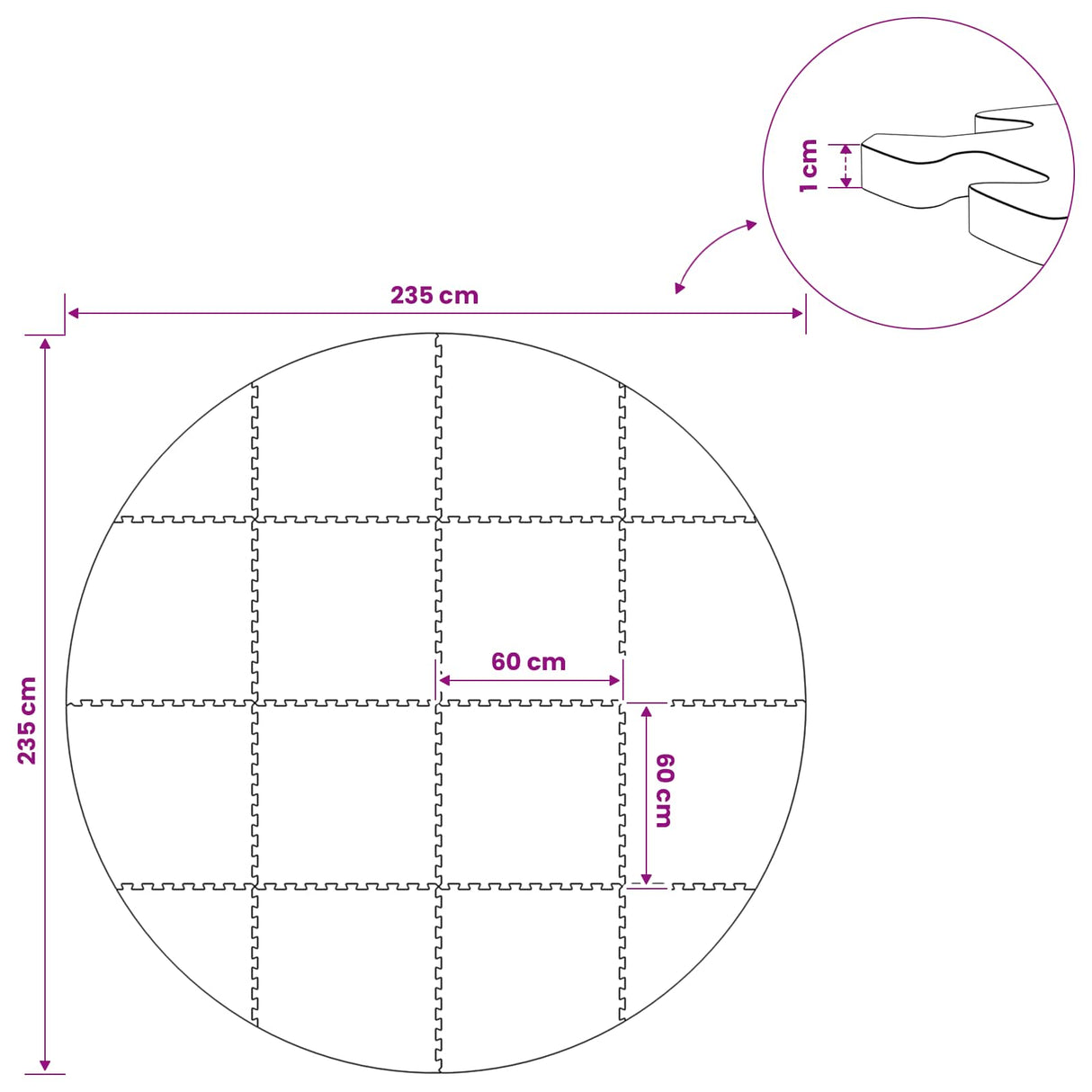 vidaXL Zwemgrondmat 16 st Ø 235 cm Rond EVA Schuim Zwart