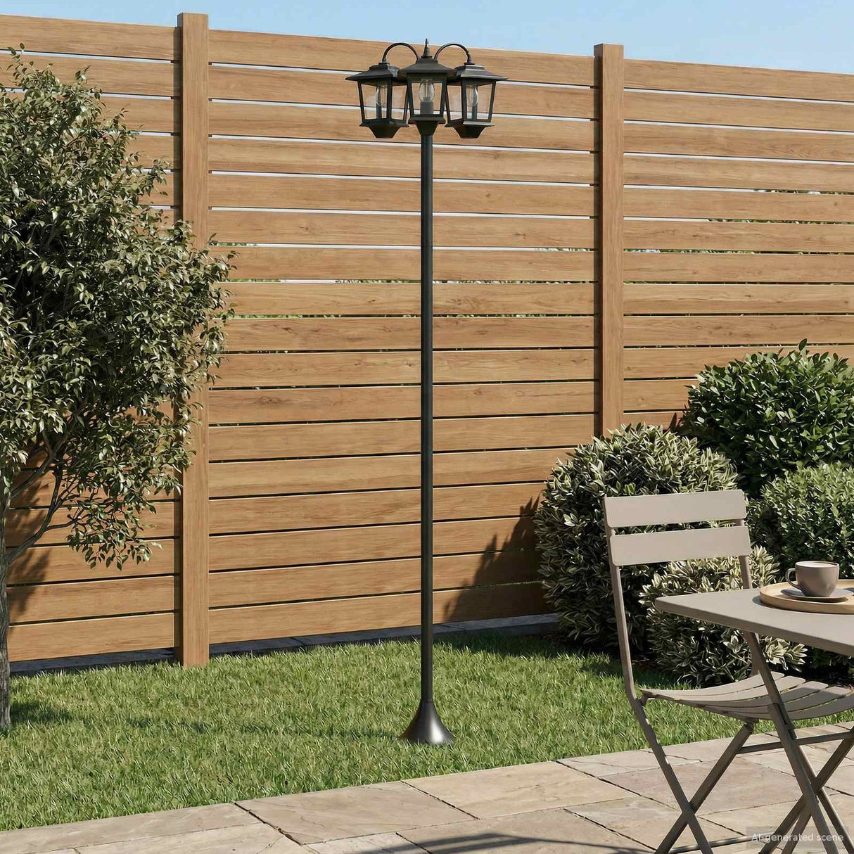 vidaXL 3-Arm Lantaarnpaal with LED Bulb Zwart 16 x 16 x 187 cm