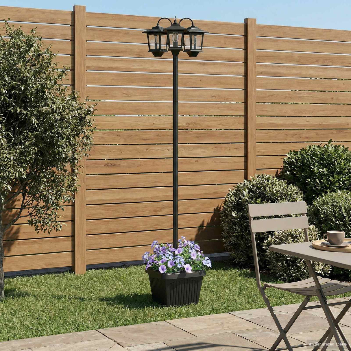 vidaXL 3-Arm Lantaarnpaal with LED Bulb Zwart 16 x 16 x 187 cm