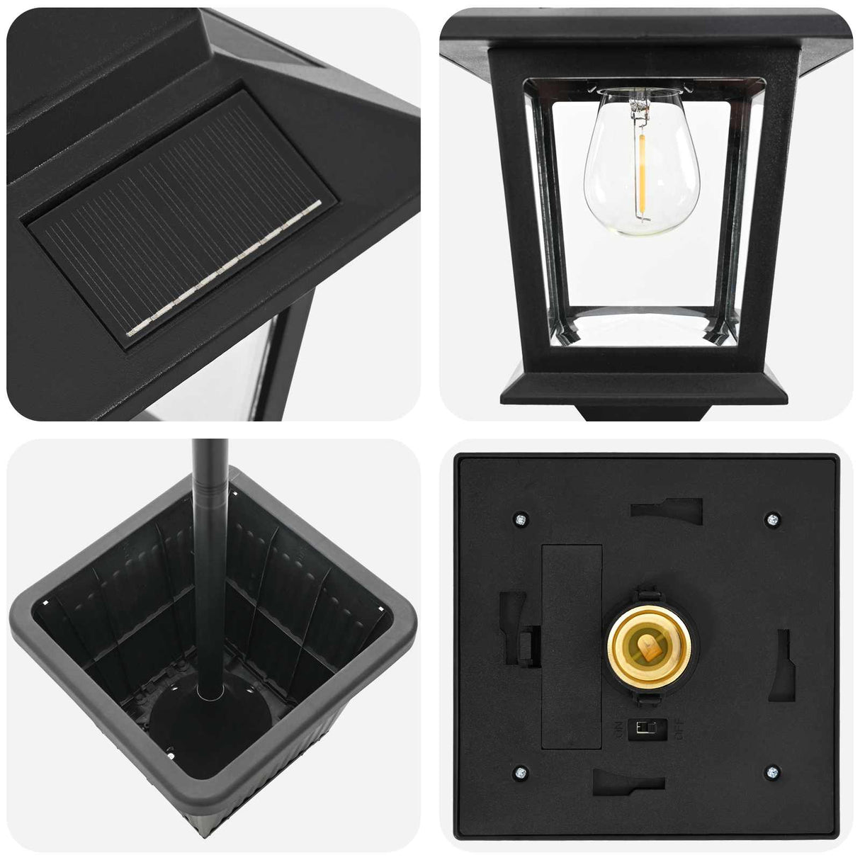 vidaXL 3-Arm Lantaarnpaal with LED Bulb Zwart 16 x 16 x 187 cm