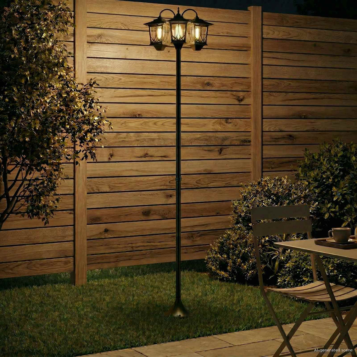 vidaXL 3-Arm Lantaarnpaal with LED Bulb Zwart 16 x 16 x 187 cm