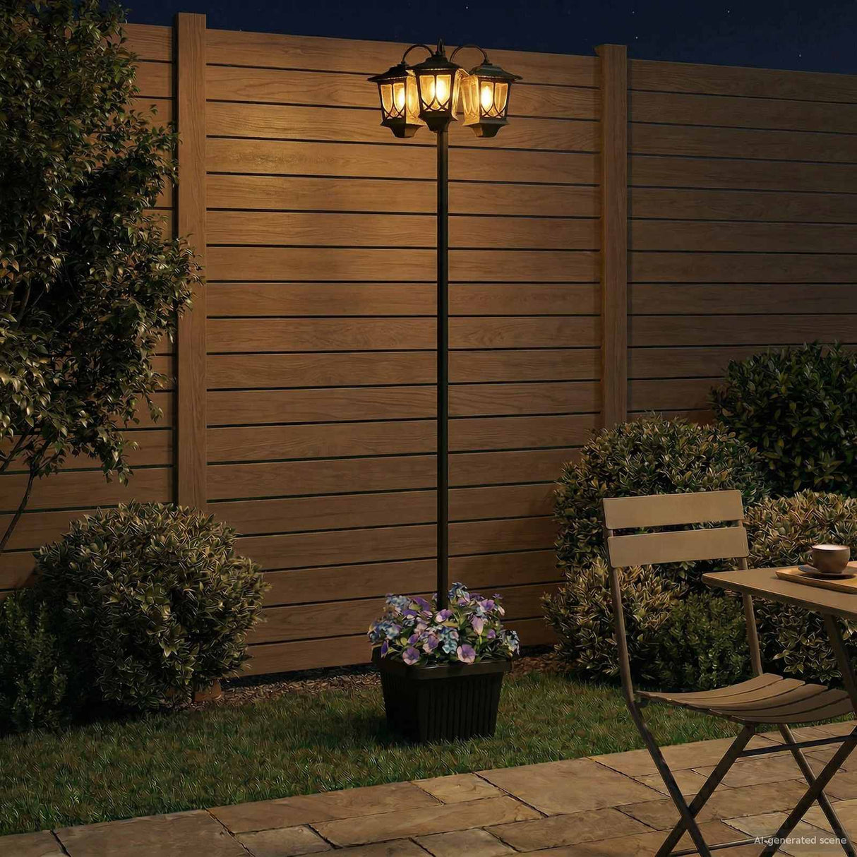 vidaXL 3-Arm Lantaarnpaal with LED Bulb Zwart 16 x 16 x 187 cm
