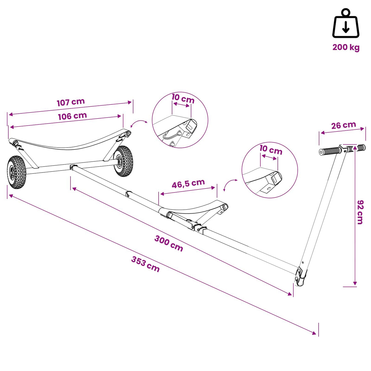 vidaXL Adjustable Boat Trailers with Pneumatic Wheels 200 kg Load Silver