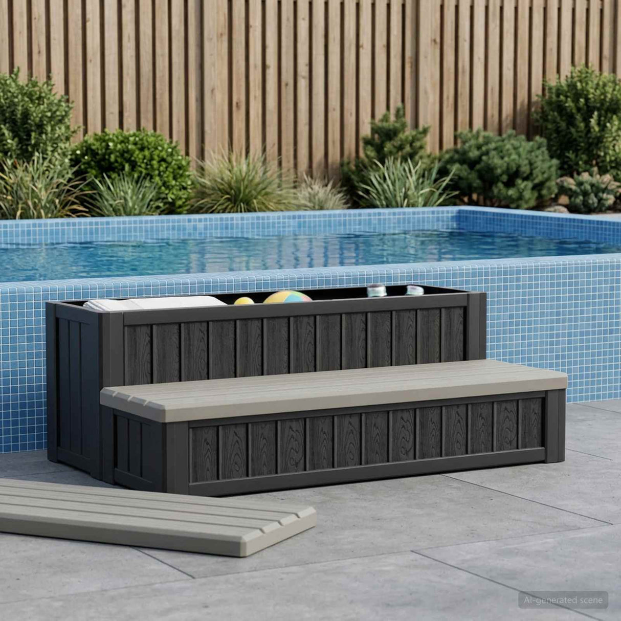 vidaXL Hot Tub Stap met Opbergruimte 2-Traps Bruin en Grijs PP