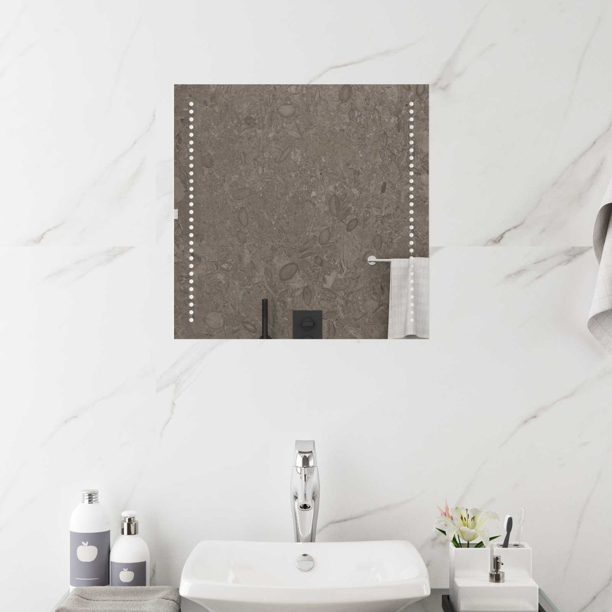vidaXL LED Bathroom Mirror Transparent 40 x 40 cm Tempered Glass
