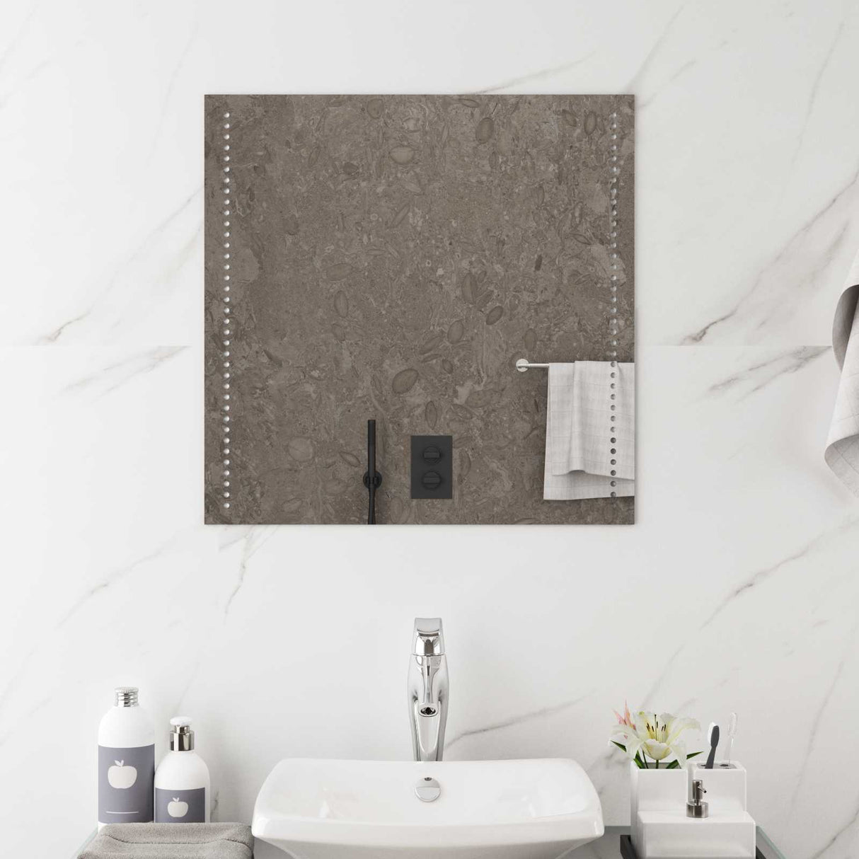 vidaXL LED Bathroom Mirror Transparent 40 x 40 cm Tempered Glass
