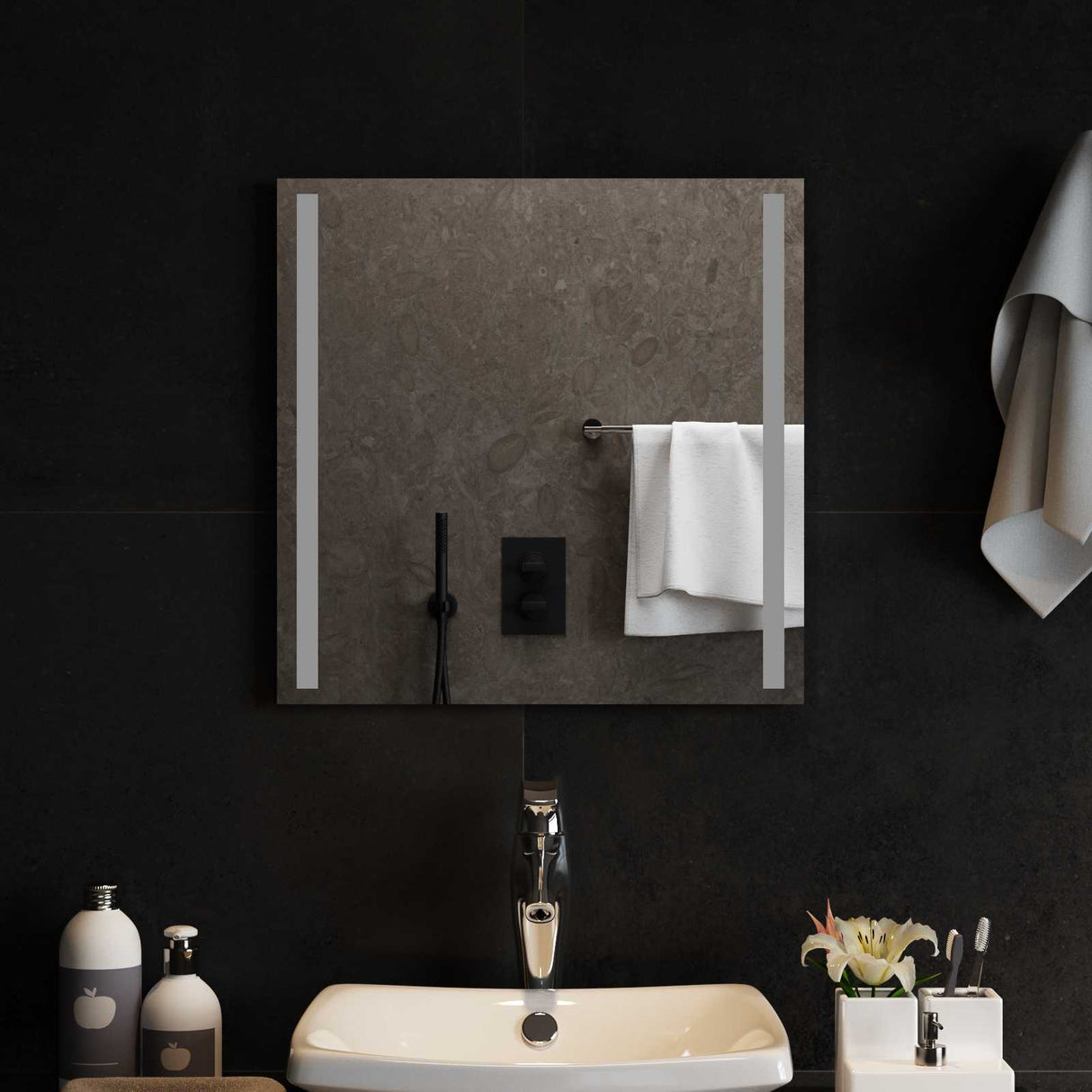 vidaXL LED Bathroom Mirror Transparent 40 x 40 cm Tempered Glass