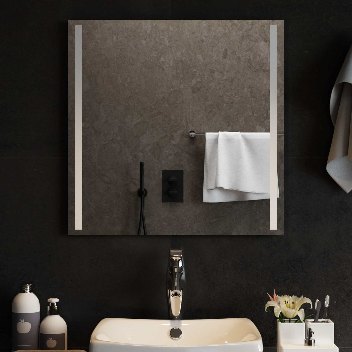 vidaXL LED Bathroom Mirror Transparent 40 x 40 cm Tempered Glass