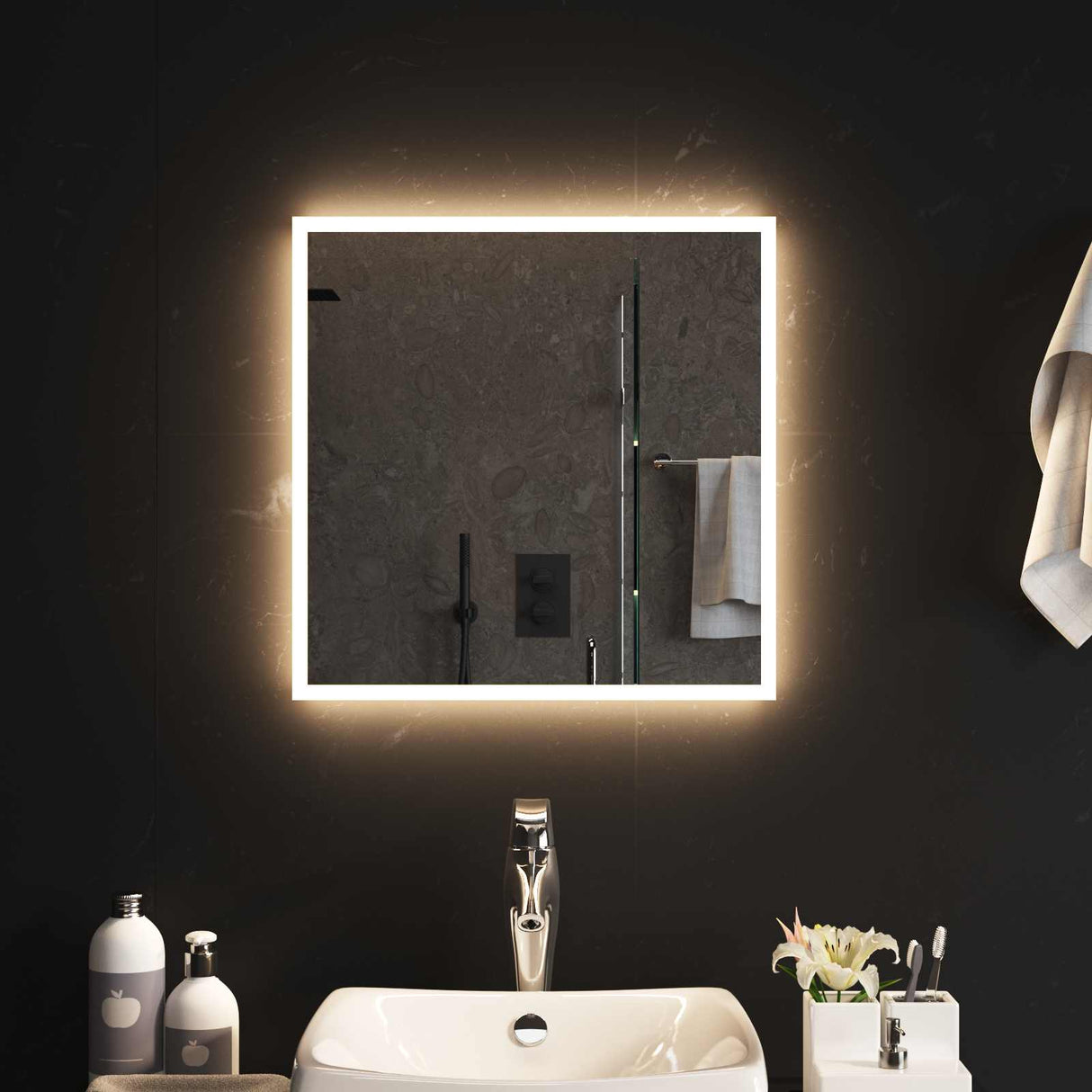 vidaXL LED Badkamerspiegel Transparant 40 x 40 cm gehard glas