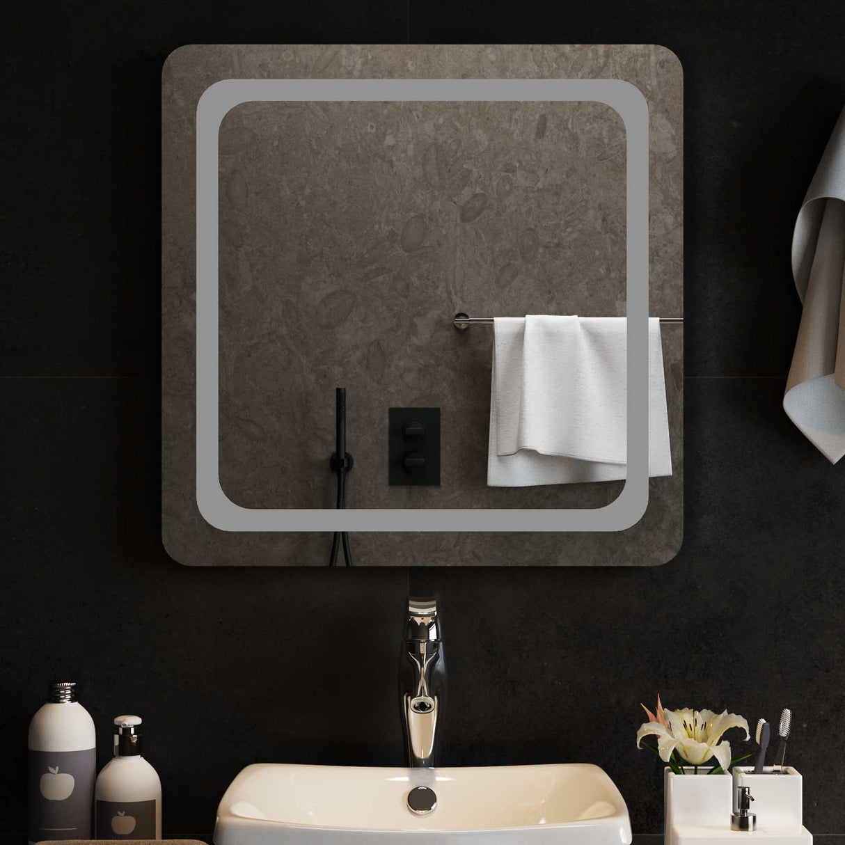 vidaXL LED Badkamerspiegel Transparant 40 x 40 cm gehard glas