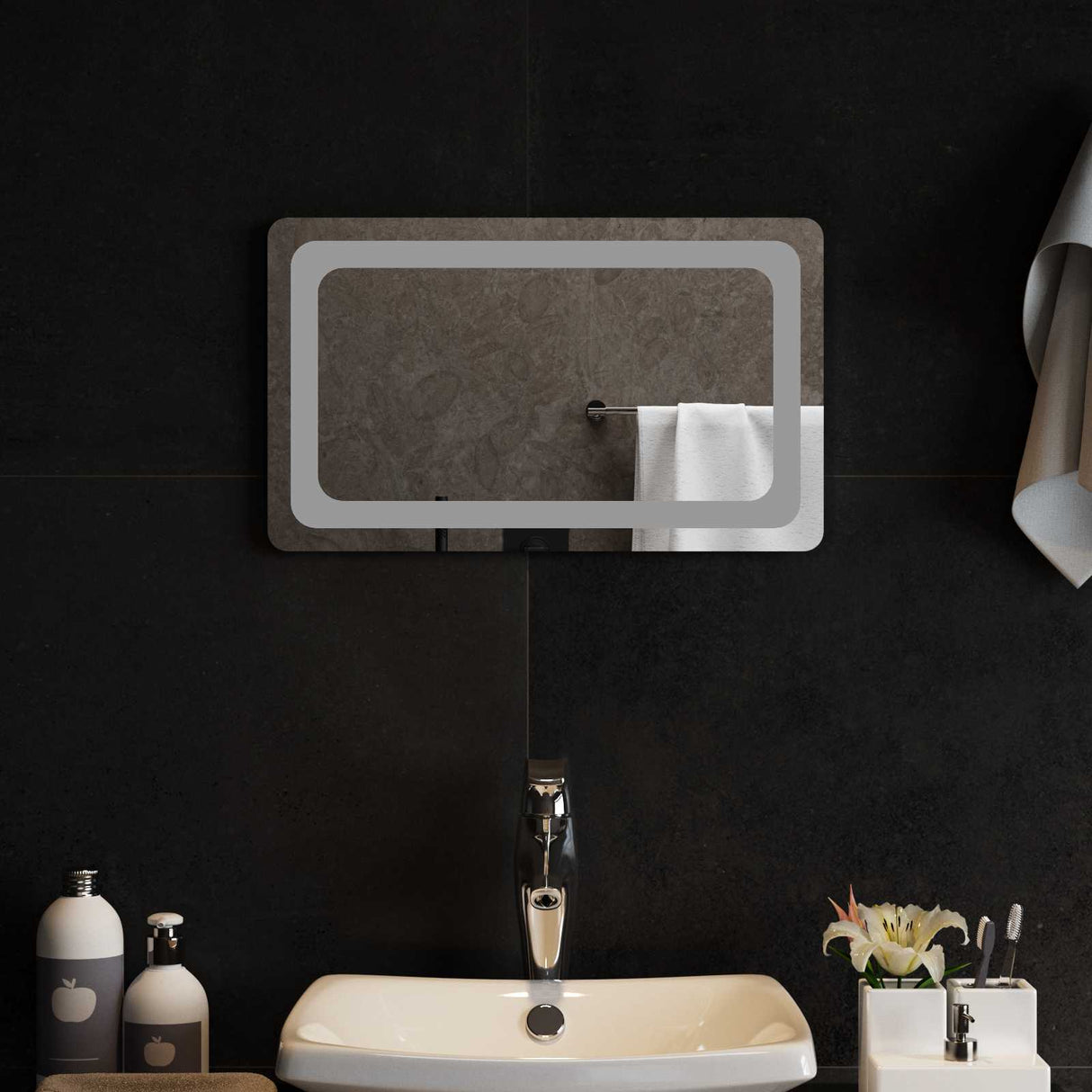 vidaXL LED Bathroom Mirror Transparent 50 x 30 cm Tempered Glass