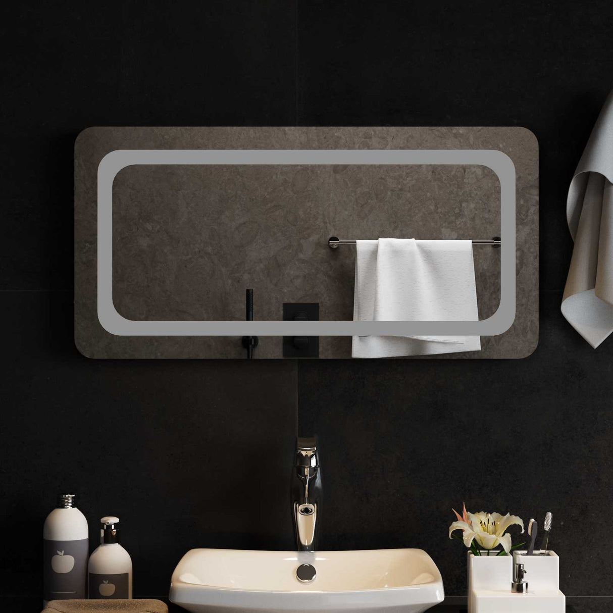 vidaXL LED Bathroom Mirror Transparent 50 x 30 cm Tempered Glass