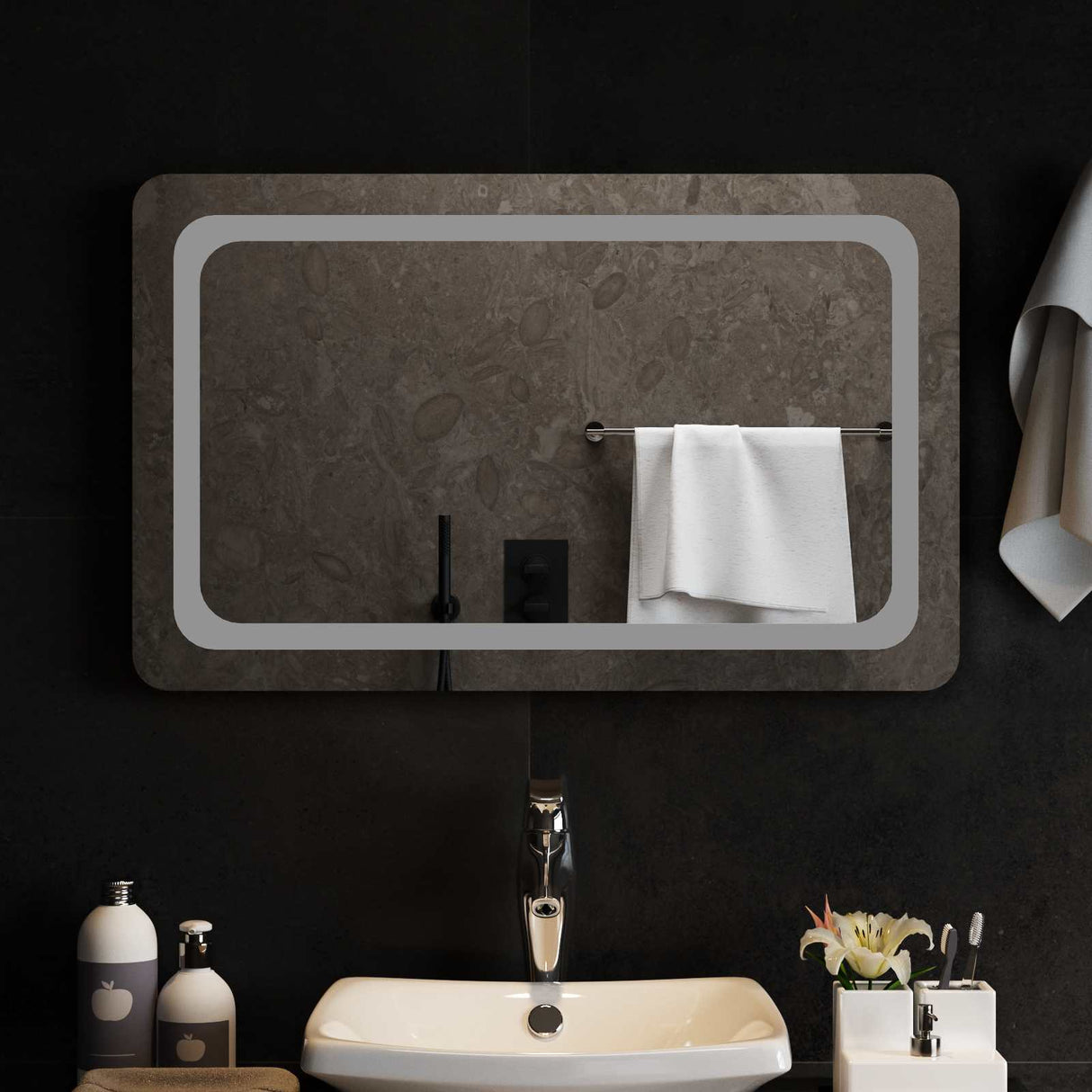 vidaXL LED Bathroom Mirror Transparent 50 x 30 cm Tempered Glass