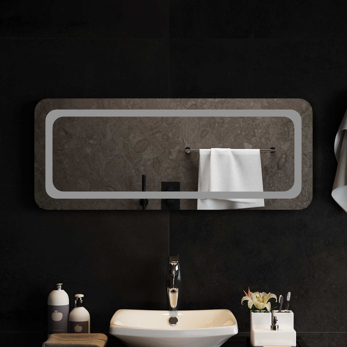 vidaXL LED Bathroom Mirror Transparent 50 x 30 cm Tempered Glass