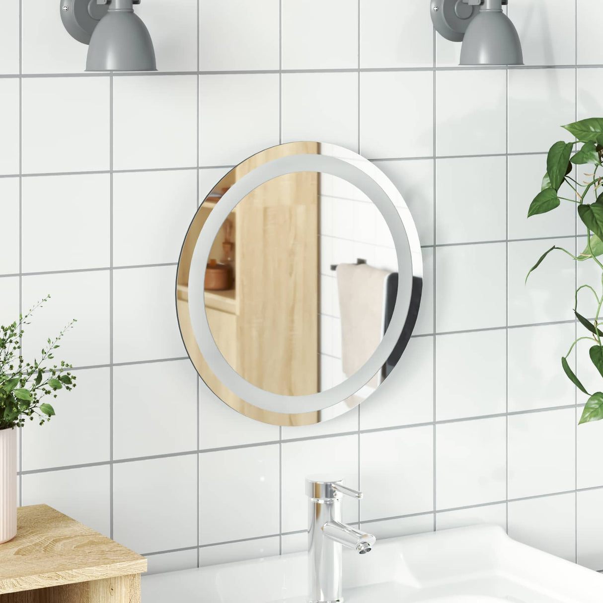 vidaXL LED Badkamerspiegel met spiegel Transparant Ø 40 cm gehard glas