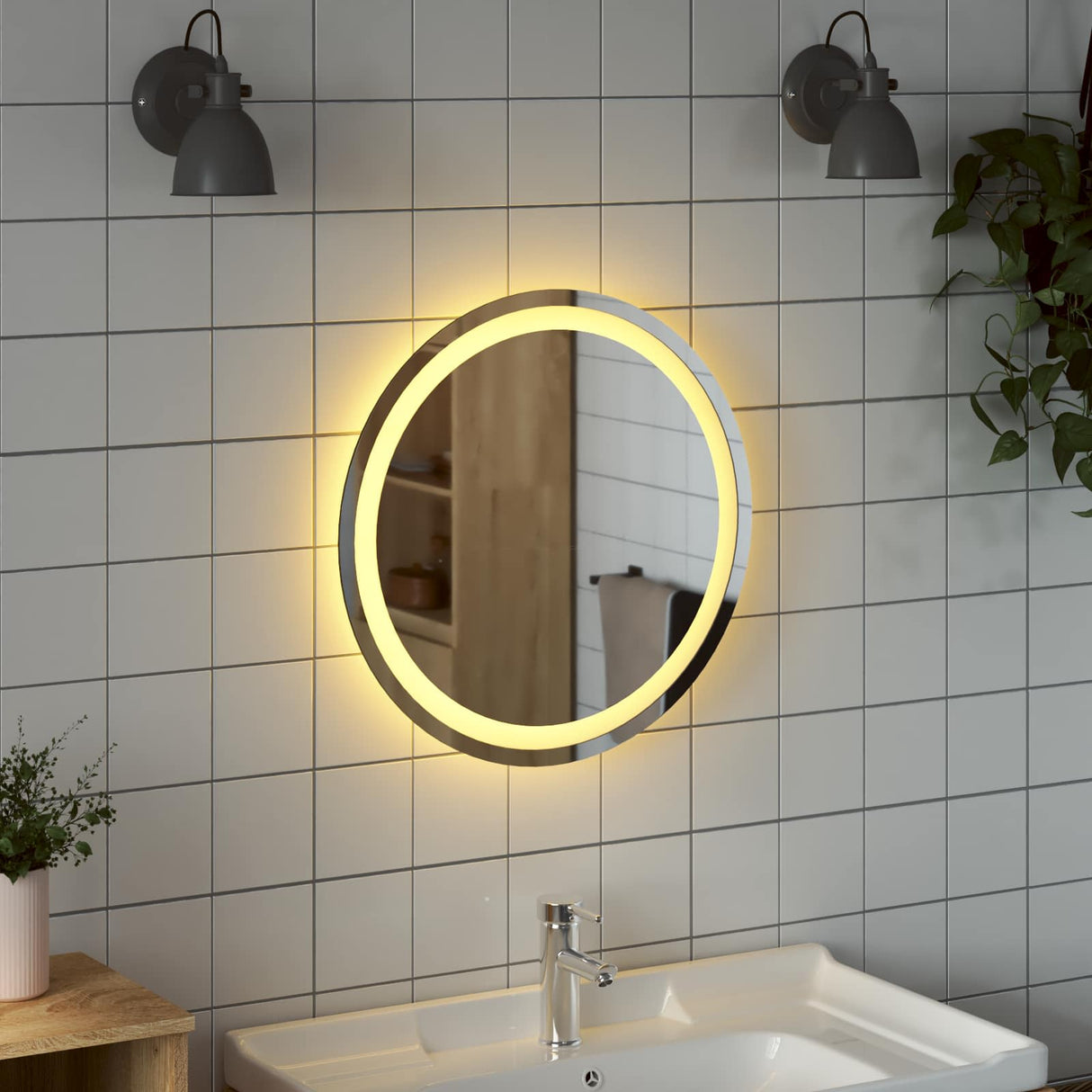 vidaXL LED Badkamerspiegel met spiegel Transparant Ø 40 cm gehard glas