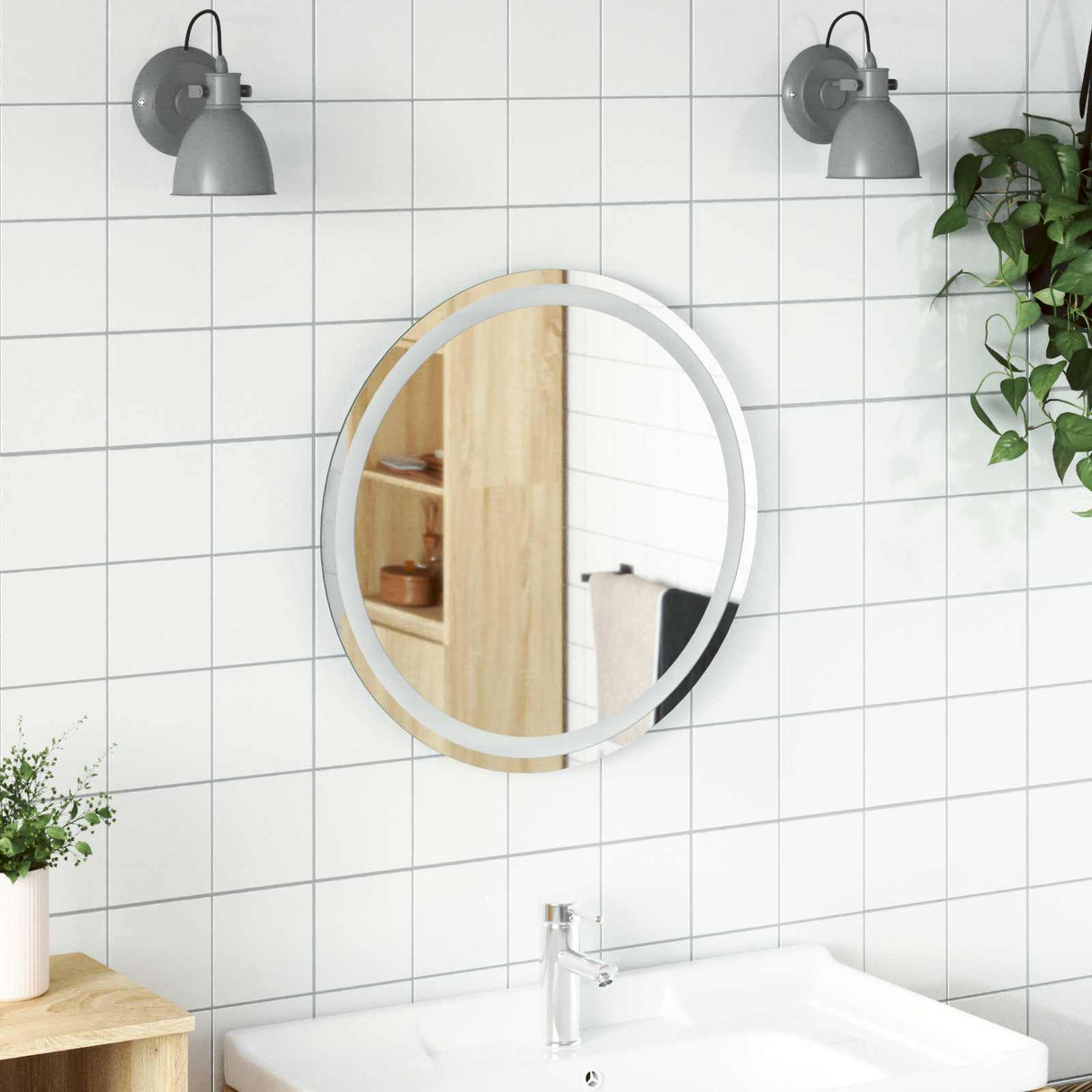 vidaXL LED Badkamerspiegel met spiegel Transparant Ø 40 cm gehard glas