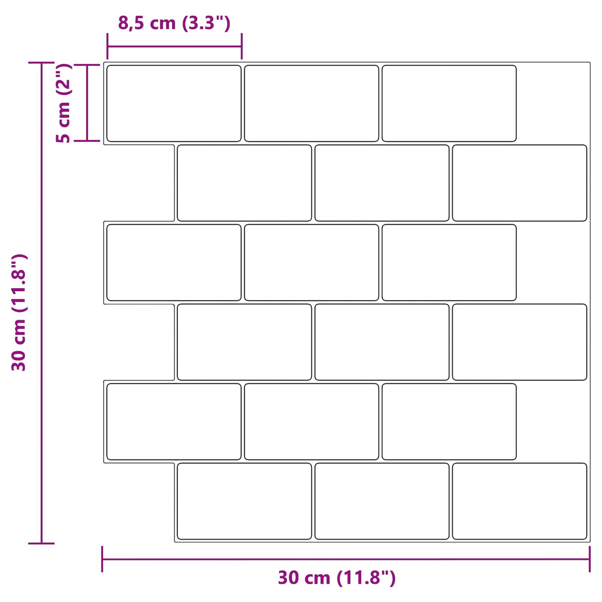 vidaXL Subway tegel 10 pcs Wit Grijs 30 x 30 cm Polyurethaan en PET