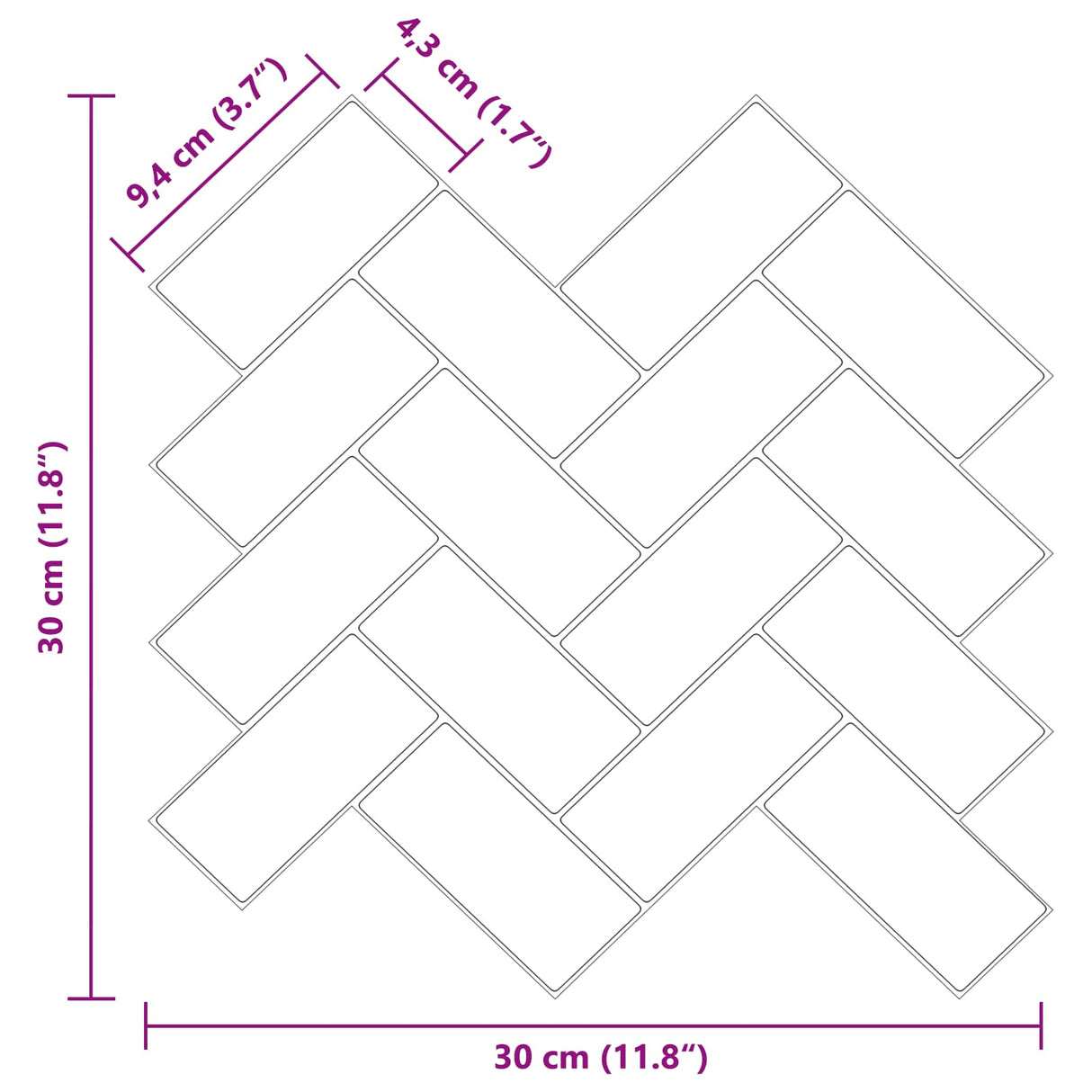 vidaXL Herringbone Tile 10 pcs White Grey 30 x 30 cm Polyurethane and PET