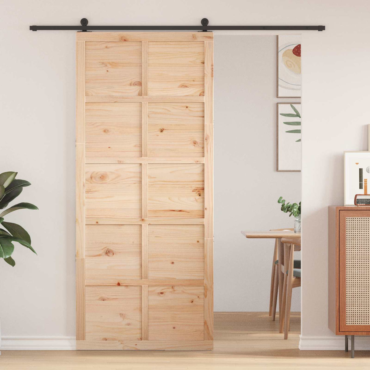 vidaXL Schuifdeur Naturel 100 x 2,5 x 208 cm Massief grenenhout
