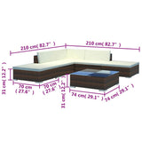 vidaXL 6-delige Loungeset met kussens poly rattan bruin