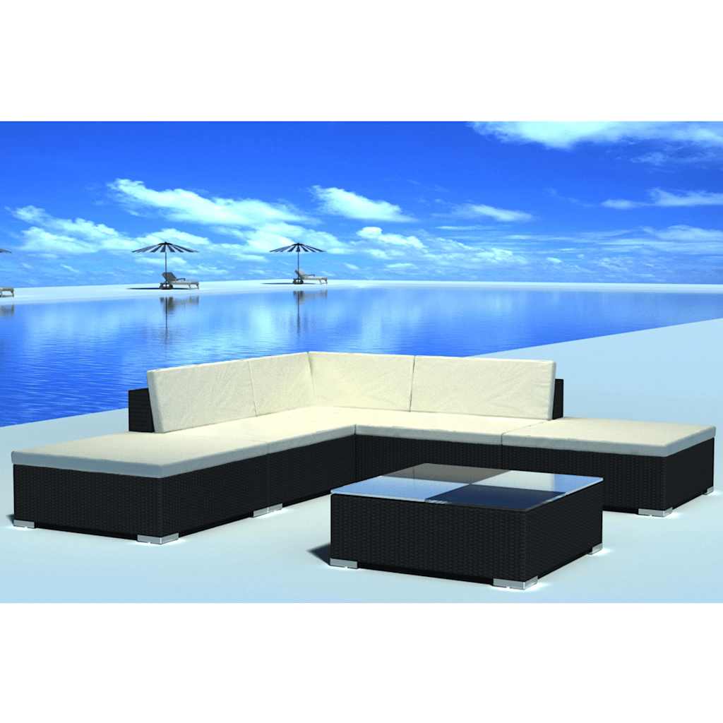vidaXL 6-delige Loungeset met kussens poly rattan bruin