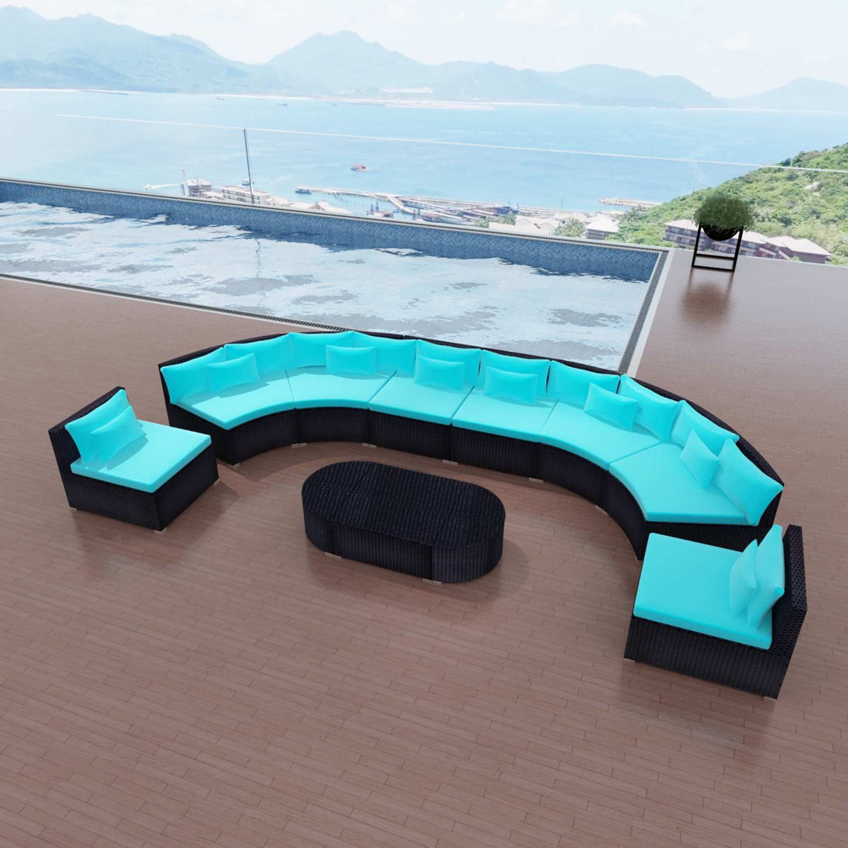 vidaXL Ronde Sofa Set 11 pcs Blauw poly rattan