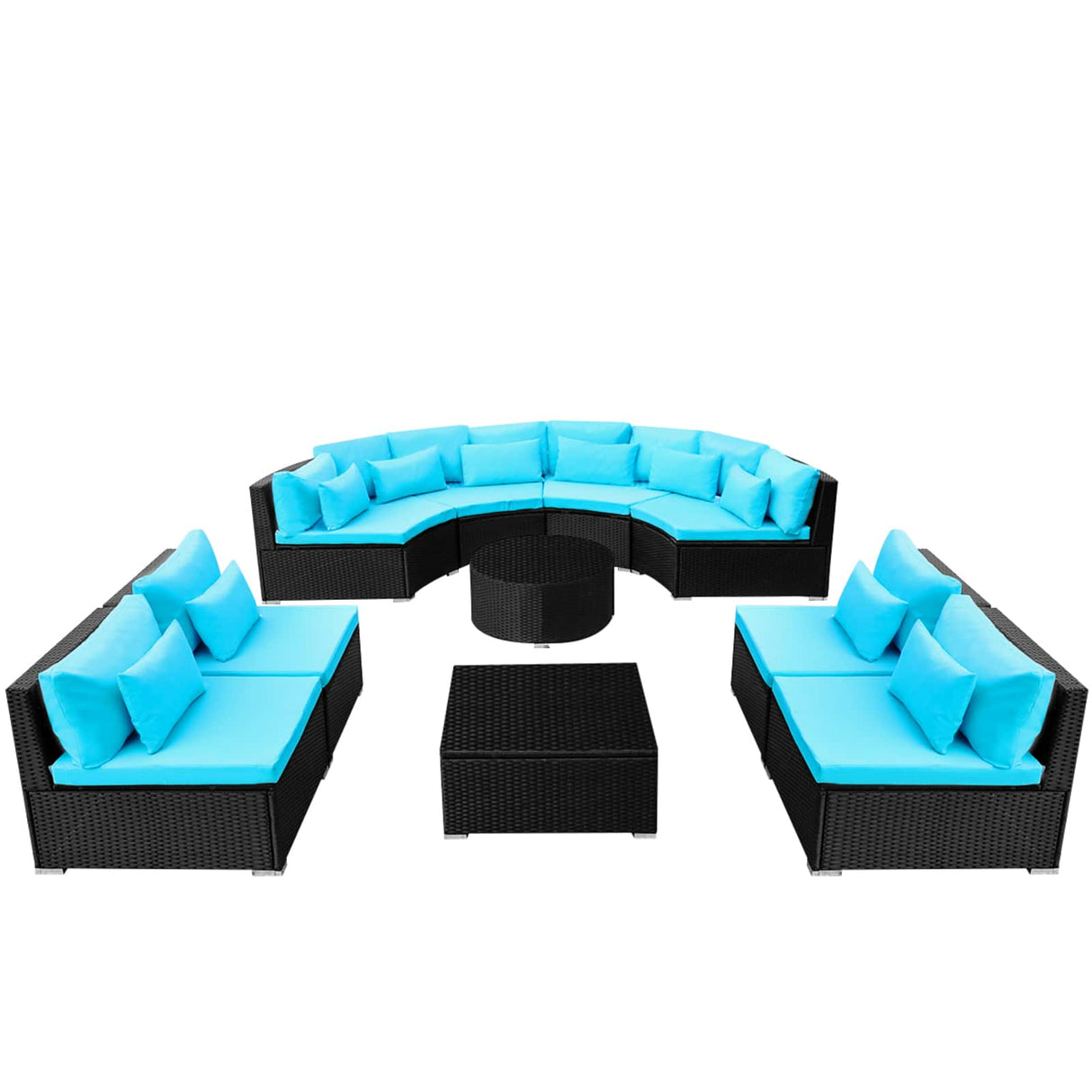 vidaXL Ronde Sofa Set 11 pcs Blauw poly rattan