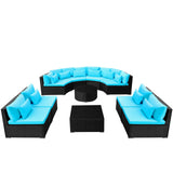 vidaXL Ronde Sofa Set 11 pcs Blauw poly rattan
